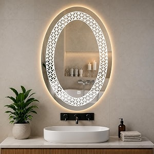 nevex 18x24 inch oval wall mounted led mirror for wash basin with smart touch sensor amp 3 light tones cool white natural white amp warm white