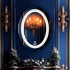 nevex 18x24 inch oval led wall mirror  frameless bathroom mirror with smart touch 3 light tones cool white natural white amp warm white  wall mounted vanity mirror for wash basin amp home dcor
