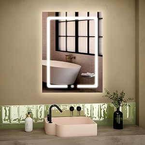 nevex 18x24 inch rectangle wall mounted led mirror for wash basin with smart touch sensor amp 3 light tones cool white natural white amp warm white