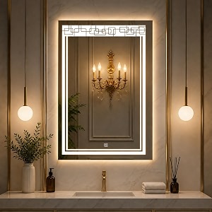 nevex 18x24 inch rectangle led wall mirror  frameless bathroom mirror with smart 3 tone lighting cool white natural white amp warm white  wall mounted vanity mirror for wash basin amp home dcor