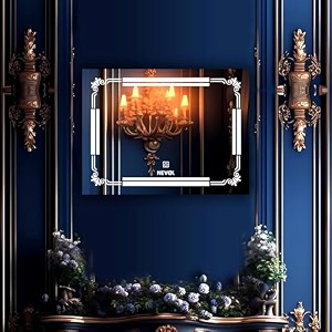 nevex 24x18 inch smart horizontal led wall mirror  frameless bathroom vanity mirror with 3 tone lighting cool white natural white amp warm white  modern wash basin amp home dcor mirror