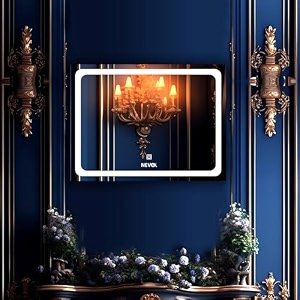 nevex 24x18 inch horizontal led wall mirror  frameless bathroom vanity mirror with smart 3 tone lighting cool white natural white amp warm white  modern wash basin amp home dcor mirror