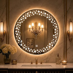 nevex 24x24 inch round led wall mirror  frameless bathroom mirror with smart touch 3 light tones cool white natural white amp warm white  wall mounted vanity mirror for wash basin amp home dcor