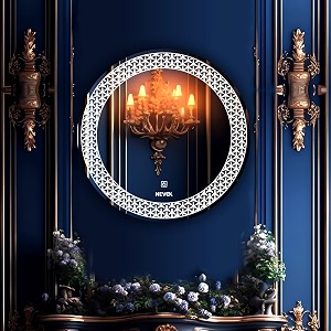 nevex 24x24 inch round led wall mirror  frameless bathroom mirror with smart touch 3 light tones cool white natural white amp warm white  wall mounted vanity mirror for wash basin amp home dcor