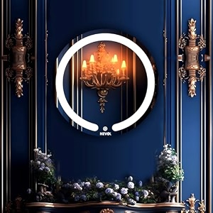 nevex 24x24 inch smart round led wall mirror  frameless bathroom vanity mirror with 3 tone lighting cool white natural white amp warm white  premium wash basin decorative mirror for modern home