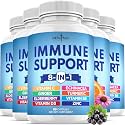 NEW AGE 8 in 1 Immune Support Booster Supplement with Echinacea, Vitamin C and Zinc 50mg, Vitamin D 5000 IU, Turmeric Curcumin & Ginger, B6, Elderberry (8 in 1 Capsules (Pack of 5))