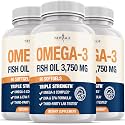 NEW AGE Triple Strength Omega 3 Fish Oil 3750 mg - EPA & DHA - Over 3000mg Omega-3 Fatty Acids - 1350mg EPA + 900mg DHA - Best Essential Fatty Acids, Burpless Fish Oil - 270 Count