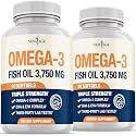 NEW AGE Triple Strength Omega 3 Fish Oil 3750 mg - EPA &amp; DHA - Over 3000mg Omega-3 Fatty Acids - 1350mg EPA + 900mg DHA - Best Essential Fatty Acids, Burpless Fish Oil - 180 Count