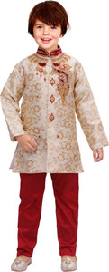new collections boys festive  party kurta and pyjama set beige pack of 1