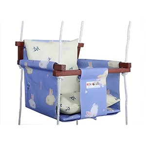 new comers cotton swing for kids jhula for baby baby swing hanging indoor outdoor baby garden swing with safety belt amp 2 pillows 6 months to 4 years up to 20 kg-purple-yellow tc 150300 904