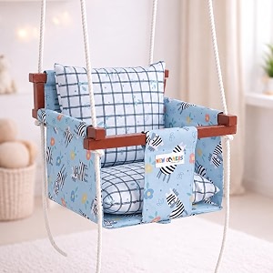 new comers cotton swing for kids jhula for baby baby swing hanging indoor outdoor baby garden swing with safety belt amp 2 pillows 1 to 4 years up to 20 kg-grey-black tc 150300_902
