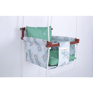 new comersswing for kids  jhula for kids  jhula for baby  baby swing hanging indoor outdoor  baby garden swing with 2 pillows 1 to 4 years up to 20 kg-grey-green-915