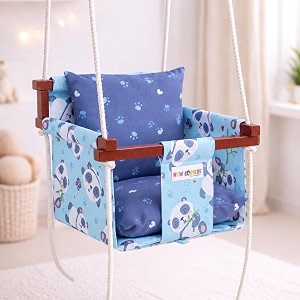new comers cotton swing for kids jhula for baby baby swing hanging indoor outdoor baby garden swing with safety belt amp 2 pillows 6 months to 4 years up to 20 kg-blue-purple tc 150300 907