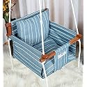 NEW COMERS® Cotton Swing for Kids, Jhula for Baby, Kids Swing Hanging Indoor Outdoor, Baby Garden Swing with Safety Belt &amp; 2 Pillows (1 to 4 Years) (Up to 20 kg)-Blue-White (TC 150/300) 901