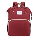 New foldable bed diaper backpack, waterproof and wear-resistant, large capacity, for travel, outings and daily use (red)