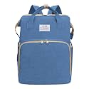 New foldable bed diaper backpack, waterproof and wear-resistant, large capacity, for travel, outings and daily use (blue)