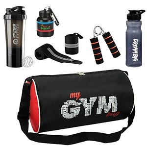 new gym bag combo for men combo set for men and women workout - boost your workout with gym bagwrist bandmini gripper amp whey container bottle sipper bottlegym shaker black