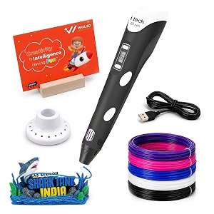 wol3d itech black magic 3d pen with 5 in 1 pla filament refills 5 metre each - oled display adjustable speed amp temperature control usb powered 3d printing pen for kids adults diy art amp crafts