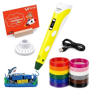 wol3d itech yellow magic 3d pen with 12 in 1 pla filament refills 5 metre each - oled display adjustable speed amp temperature control usb powered 3d printing pen for kids adults diy art amp crafts