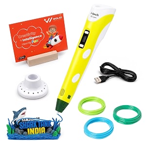 wol3d itech yellow magic 3d pen with 5 in 1 pla filament refills 5 metre each - oled display adjustable speed amp temperature control usb powered 3d printing pen for kids adults diy art amp crafts
