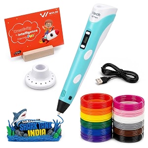 wol3d itech blue magic 3d pen with 12 in 1 pla filament refills 5 metre each - oled display adjustable speed amp temperature control usb powered 3d printing pen for kids adults diy art amp crafts