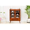 Set of 2 Solid Sheesham Wood Kitchen Crockery Cabinet with Drawer &amp; Doors for Crockery Storage/Wooden Sideboard Storage for Home and Kitchen(Honey Finish)