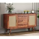 Sheesham Wood TV Unit|Wooden Sideboard Cabinet for Living Room | Solid Wood Kitchen Cabinets with Drawers &amp; Door | Storage Unit for Home Office (N-Honey)