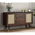 Sheesham Wood TV Unit|Wooden Sideboard Cabinet for Living Room | Solid Wood Kitchen Cabinets with Drawers &amp; Door | Storage Unit for Home Office (N-Walnut)