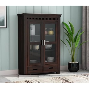 solid sheesham wood kitchen crockery cabinet with shelf amp doors for storage unitwooden sideboard storage cabinet for home and kitchens01-walnut 30 x 14 x 465 inch