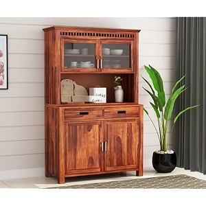 solid sheesham wood kitchen crockery cabinet with drawer shelf and doors for storage unit wooden sideboard storage cabinet for home and kitchen -honey