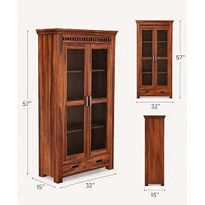 solid sheesham wood kitchen crockery cabinet with drawer amp doors for storage unitwooden sideboard cabinet for home and kitchen honey 32 x 15 x 57 inch ignore size photo