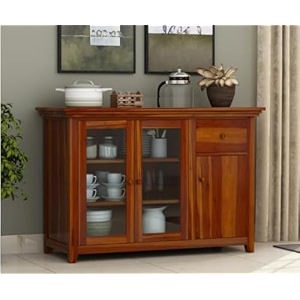 new look furniture solid sheesham wood kitchen crockery cabinet with drawer shelf doors for storage unitwooden sideboard storage cabinet for home and kitchen -honey finish