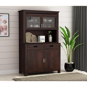 solid sheesham wood kitchen crockery cabinet with shelf amp doors for storage unitwooden sideboard storage cabinet for home and kitchen walnut color
