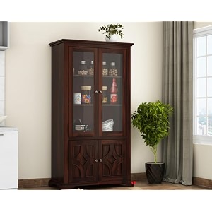 solid sheesham wood kitchen crockery cabinet with door for storage unitwooden sideboard storage cabinet for home and kitchens02-walnut 32 x 15 x 57 inch ignore size photo