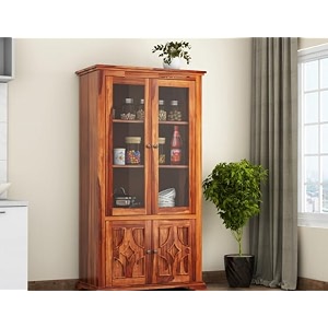 solid sheesham wood kitchen crockery cabinet with shelf amp doors for storage unitwooden sideboard storage cabinet for home and kitchen 32 x 15 x 57 inch ignore size photo