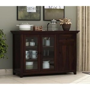 new look furniture solid sheesham wood kitchen crockery cabinet with drawer shelf and doors for storage unitwooden sideboard storage cabinet for home and kitchen walnut finish