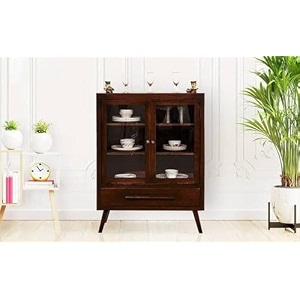 new look furniture solid sheesham wood kitchen crockery cabinet with drawer amp doors for crockery storagewooden sideboard storage for home and kitchenfinish color- walnut