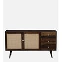 Wooden TV Cabinet Sideboard Cabinet for Living Room | Solid Wood Kitchen Crockery Cabinets with 3 Drawers &amp; 2 Door | Storage Unit for Bedroom (Walnut1)