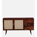 Wooden TV Cabinet Sideboard Cabinet for Living Room | Solid Wood Kitchen Crockery Cabinets with 3 Drawers & 2 Door | Storage Unit for Bedroom (Honey1)