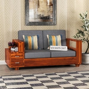 sheesham wood 2 seater sofa  2 seater sofa with 2 drawer storage  wooden sofa set furniture for living room home office 40 density cushionhoney finish