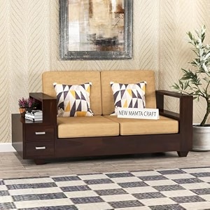 sheesham wood 2 seater sofa  2 seater sofa with 2 drawer storage  wooden sofa set furniture for living room home office 40 density cushionwalnut
