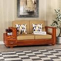 Sheesham Wood 2 Seater Sofa | 2 Seater Sofa with 2 Drawer Storage | Wooden Sofa Set Furniture for Living Room Home Office (40 Density Cushion,Honey)