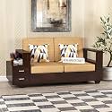 Sheesham Wood 2 Seater Sofa | 2 Seater Sofa with 2 Drawer Storage | Wooden Sofa Set Furniture for Living Room Home Office (40 Density Cushion,Walnut)