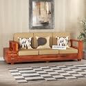 Sheesham Wood 3 Seater Sofa | 3 Seater Sofa with 2 Drawer Storage | Wooden Sofa Set Furniture for Living Room Home Office (40 Density Cushion,Honey)