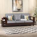 Sheesham Wood 3 Seater Sofa | 3 Seater Sofa with 2 Drawer Storage | Wooden Sofa Set Furniture for Living Room Home Office (40 Density Cushion,Walnut Finish)