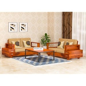 sheesham wood 4 seater sofa set with 2 drawer storage  22 wooden sofa set furniture for living room home office 40 density cushionhoney