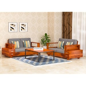 sheesham wood 4 seater sofa set with 2 drawer storage  22 wooden sofa set furniture for living room home office 40 density cushionhoney finish