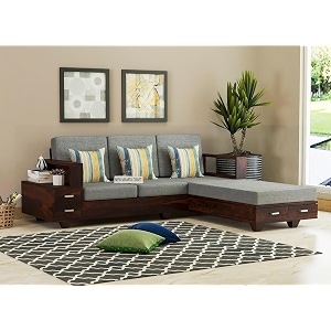 sheesham wood 4 seater l shape sofa set with 2 drawer storage  31 wooden sofa set furniture for living room home office 40 density cushionwalnut finish