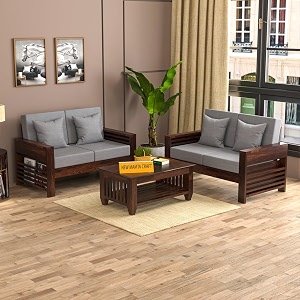 sheesham wood 4 seater feltro sofa set for living room  4 seater sofa set  wooden sofa set  22 40 density cushionwalnut finish grey cushion