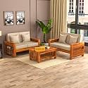 Sheesham Wood 4 Seater Feltro Sofa Set for Living Room | 4 Seater Sofa Set | Wooden Sofa Set | (2+2, 40 Density Cushion,Honey Finish Beige Cushion)